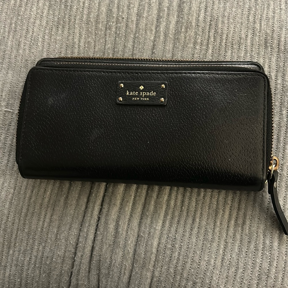 Kate Spade NY Anita Double Zippered Wallet Wristlet Black Leather